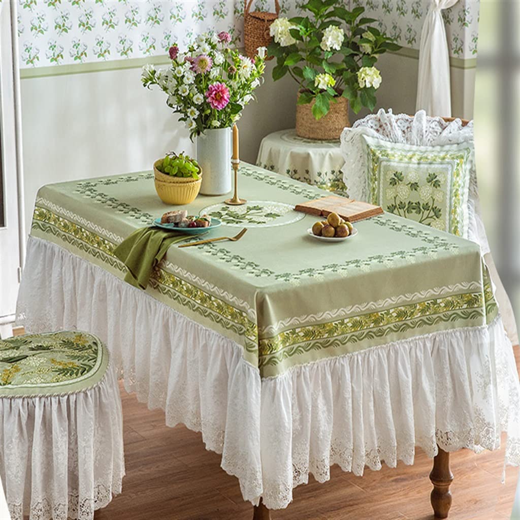 Nappe hortensia dentelle verte cache-misère grand format table de salon