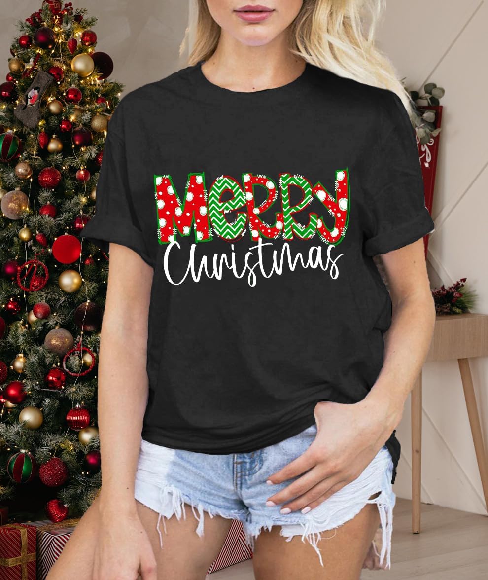 LBP Womens Christmas Shirt Merry Christmas Letter Print T-Shirt Xmas Holiday Tee Tops - Image 4