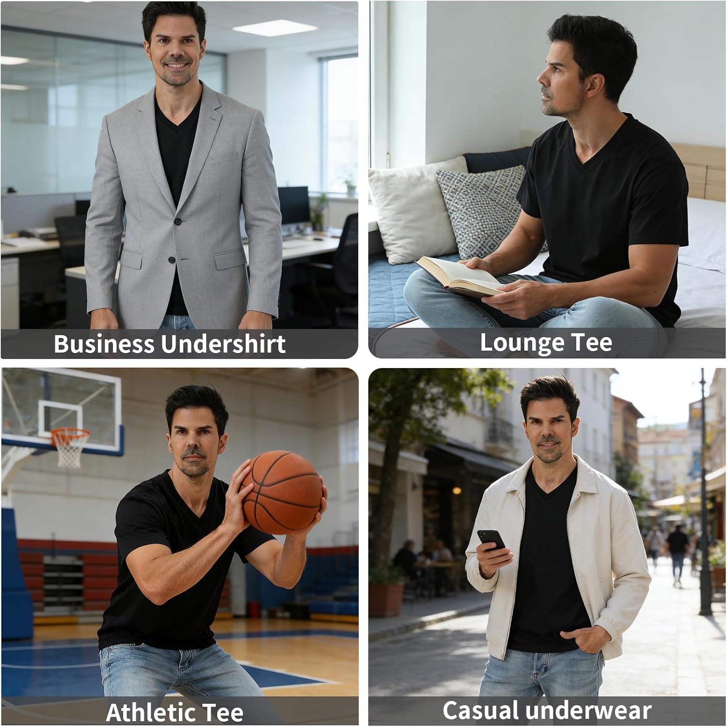 JCARSON Mens V Neck Undershirts Performance Sorona Cotton Blend-All-Day Comfort & Stay Fresh Stay Tucked Design, 3-Pack