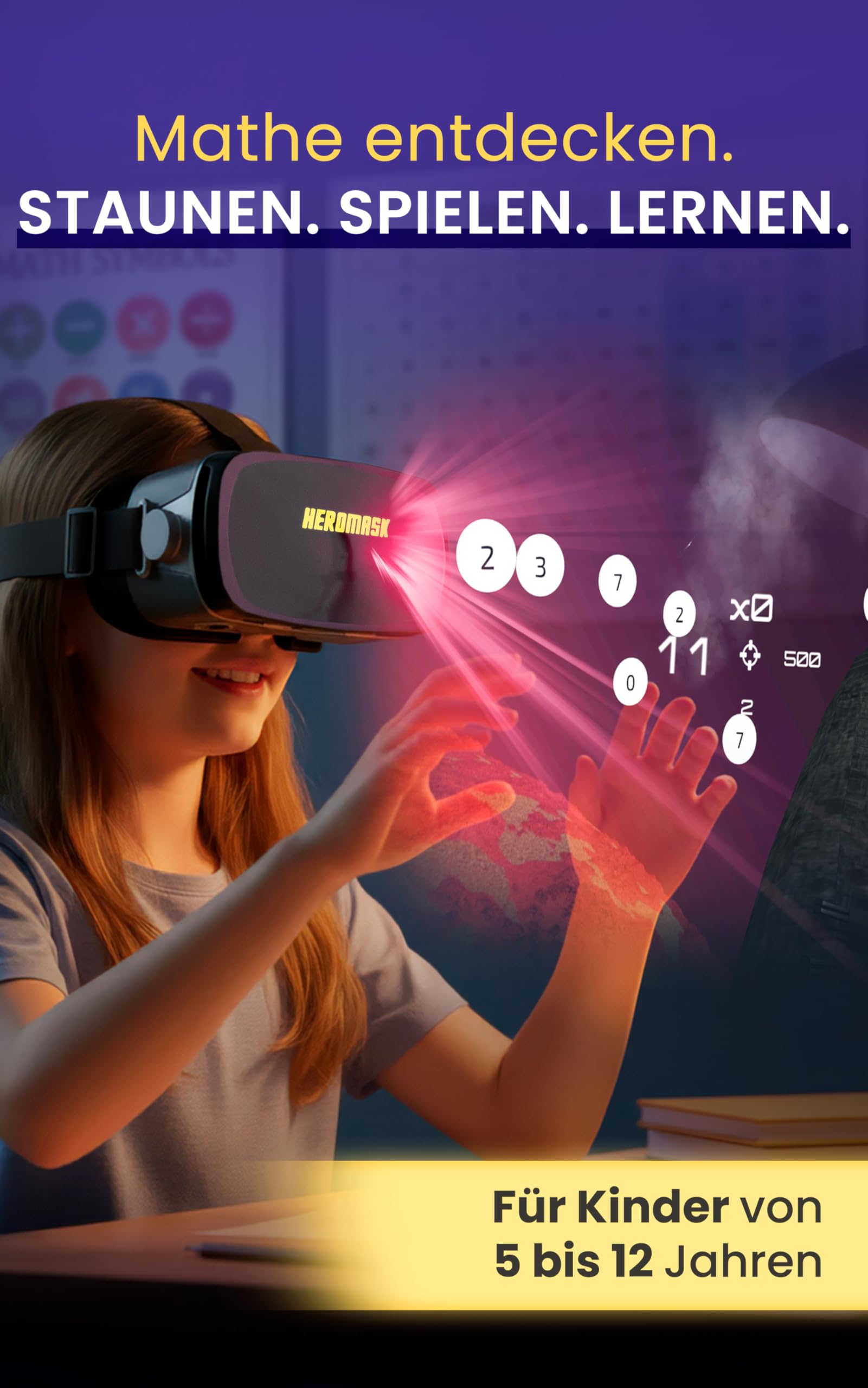 Heromask VR Brille Kinder Mathe-Spiele 5–12 Jahre Addition Multiplikation Einmaleins Kopfrechnen