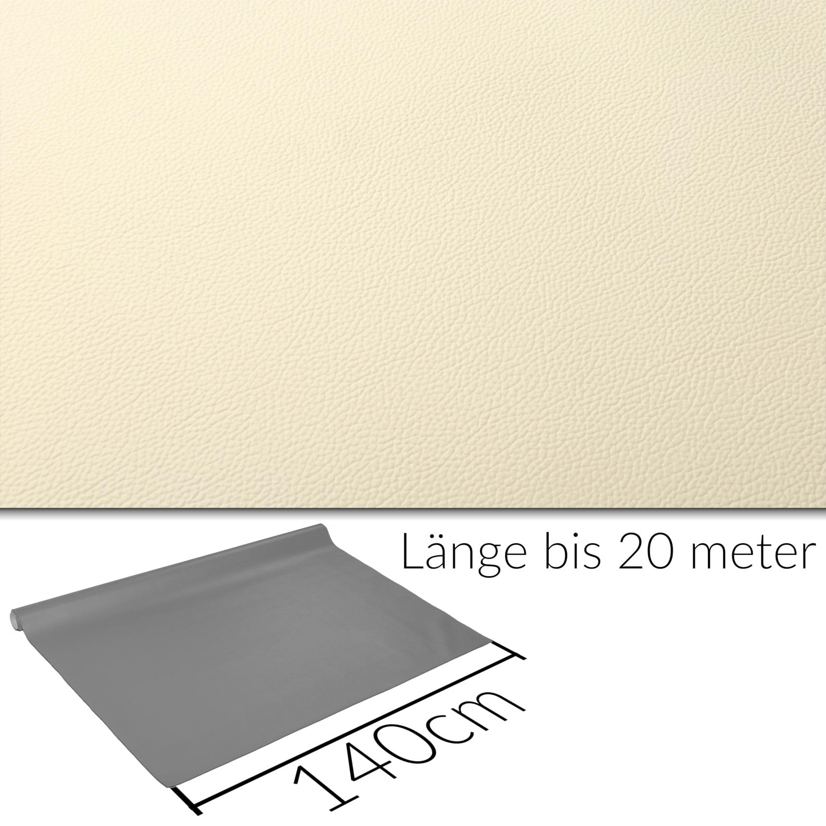 ANRO Tela de tapicería de piel sintética con textura de napa, se vende por metros, color crema, 300 x 140 cm