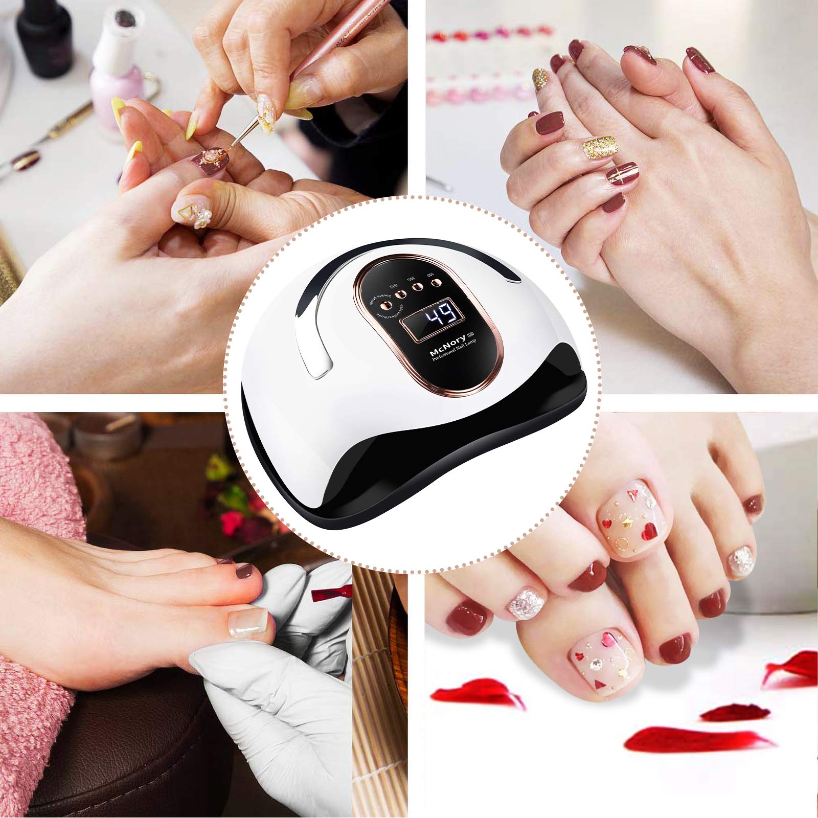 Lampada Unghie UV LED,168W Professionale Fornetto per Manicure/Pedicure Permanente Smalto Semipermanente 4 Timer con 10s/30s/60s/99s Display LED Automatico Sensore