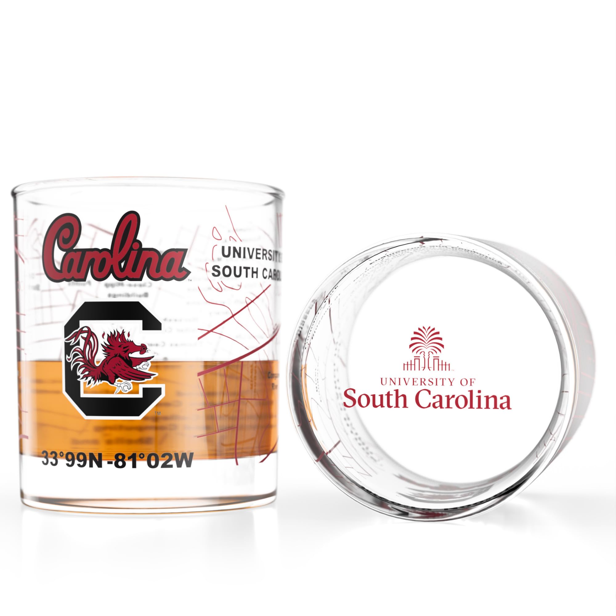 Greenline Goods University of South Carolina Gamecocks Whiskey Glasses Set of 2, 10 oz Rocks Glasses with Full-Color Logo &amp; Campus Map – Officially Licensed Bourbon Glass Gift for Alumni &amp; Fans