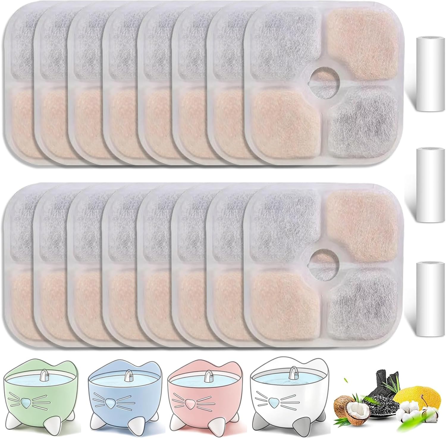 16 Pack Cat Water Fountain Filter Replacement Compatible with Catit PIXI Cat Drinking Fountain, Cat it Water Filters Keep Your Pet Healthy and Hydrated (16+3)