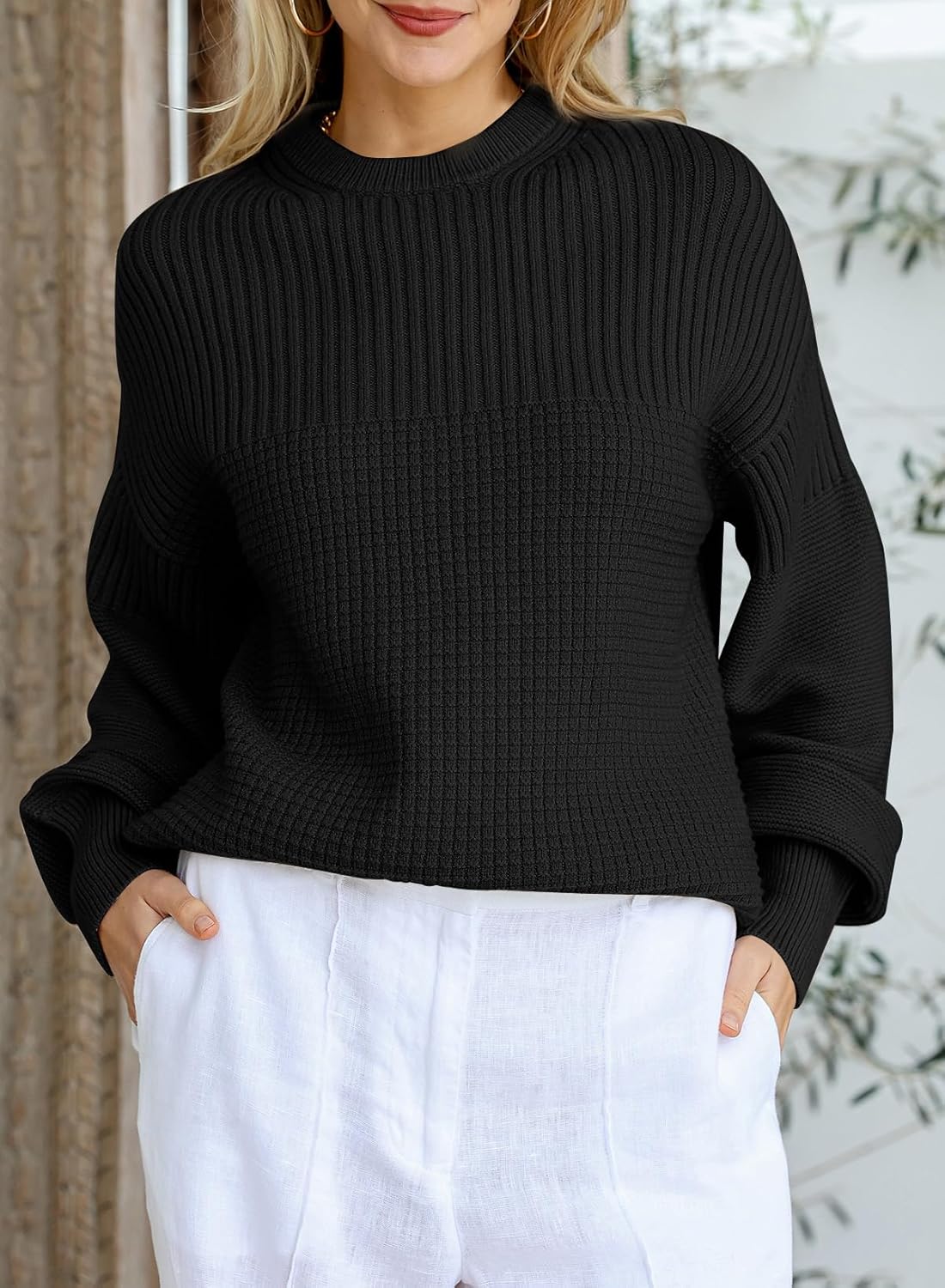 EVALESS Sweaters for Women Cute Lantern Sleeve Pullover Sweater Cable Knit Tops Fall Fashion Clothes Teacher Outfits - Image 2