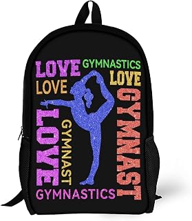 Gymnastics Backpack for Girls Women, Colorful Love Gymnastics Gymnast on Black Bookbags Shoulder Schoolbag Rucksack Daypack Water Resistant Sport Hiking Travel Bags Gifts Large 17"