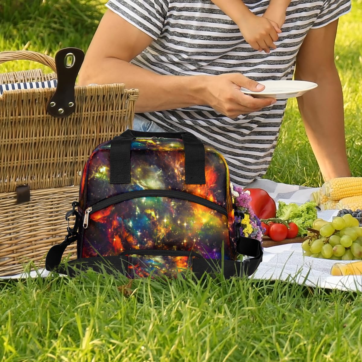 Pardick Insulated Lunch Bag for Women Men Large Space Galaxy Rainbow Thermal Cooler Lunch Box Durable Tote Bag with Adjustable Shoulder Strap for Work School Office Travel Girl Boy Meal Prep Bag image 2