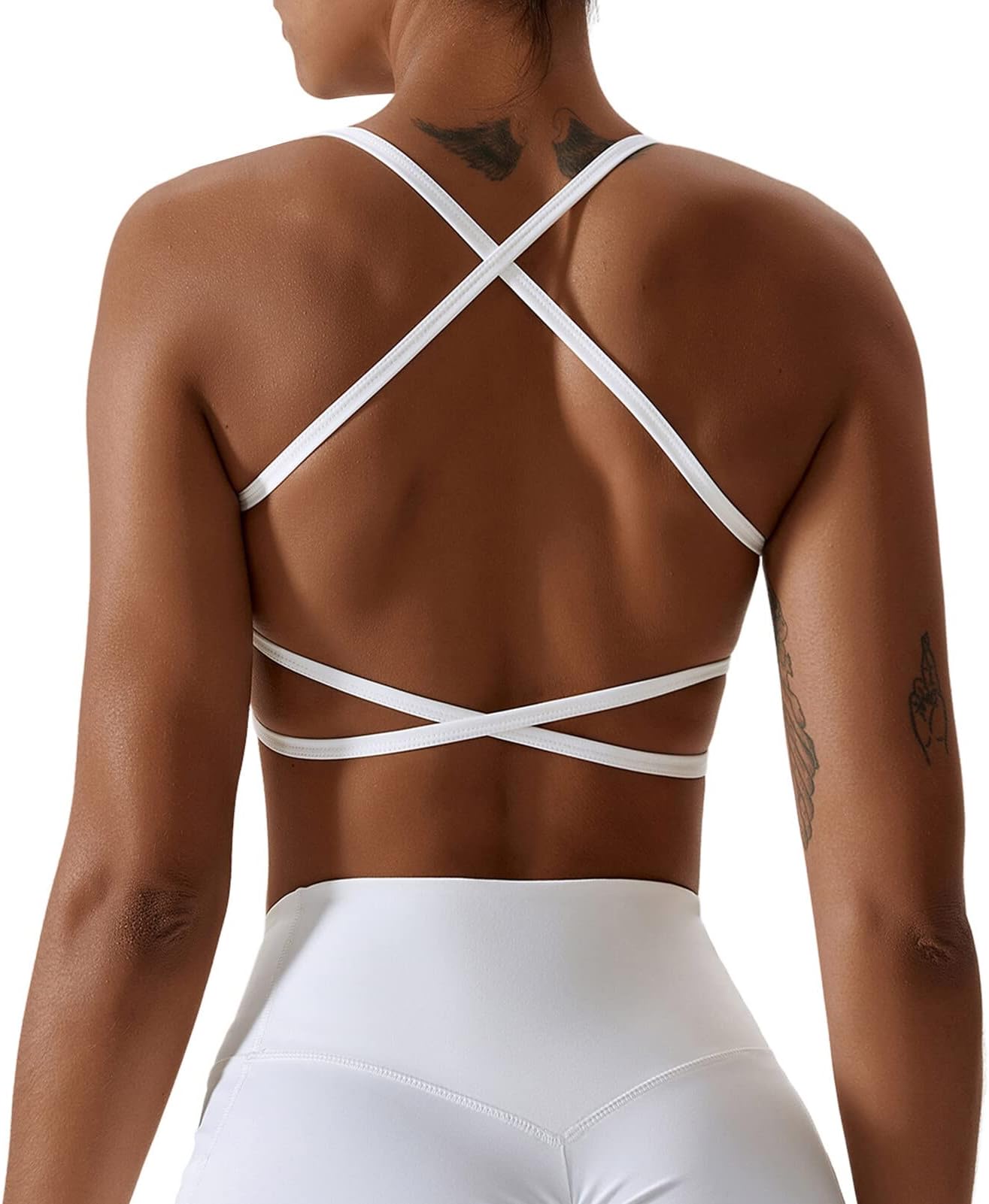 Workout Sports Bras for Women Padded Backless Low Impact Fitness Yoga Bra Criss-Cross Strappy Cropped Tank Top