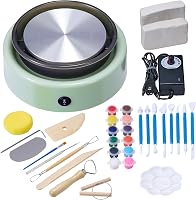 VEVOR Mini Pottery Wheel 6 Inch for Kids Adults Beginners - Complete Kit with Air Clay Tools, Two-Way Rotation, Green Craft Gift