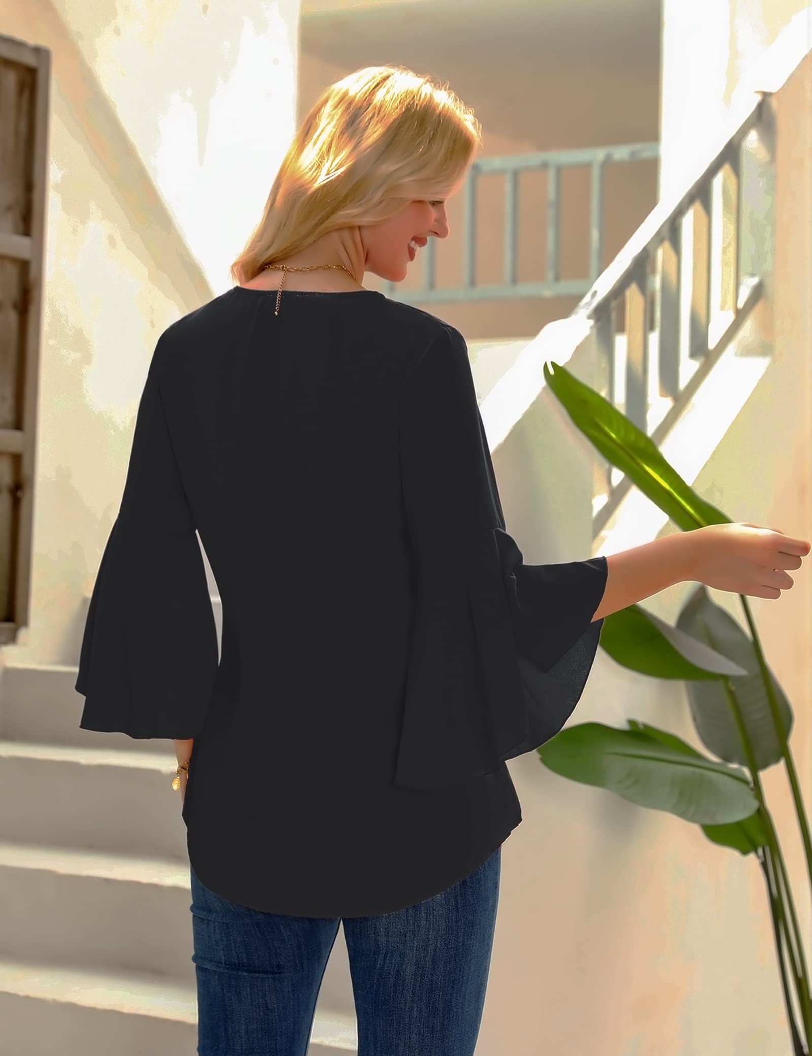 Gyabnw Camicetta Donna Casual in Chiffon Blusa Donna Estiva Traspirante 3/4 Manica Volant Scollo a V Blusa Leggero