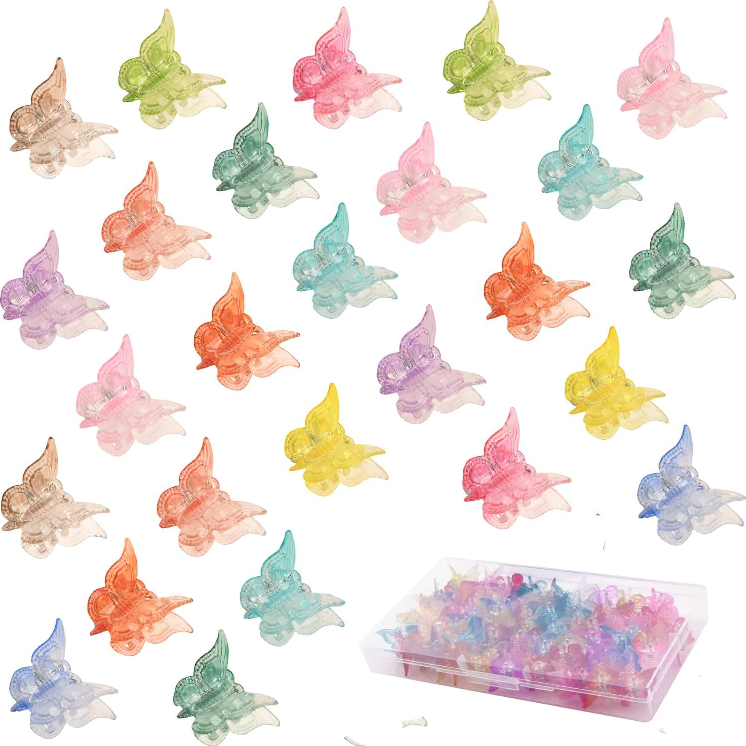 Amzuia 50Pcs Butterfly Hair Clips, Mini butterfly clips for Girls Clamps Small Sparkly Colorful Hair Accessories Cute Hair Claws Clips for Women and Girls(Multicolor)