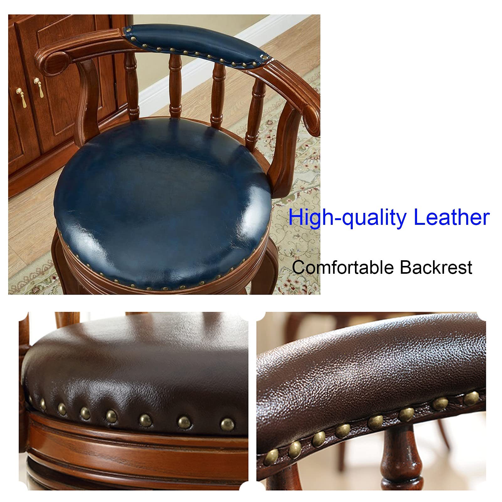 Amazon｜バースツール無垢材、1個カウンターチェア 回転 ブルー