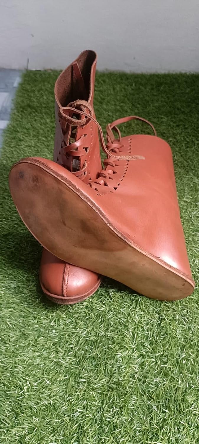 Medieval Brown Leather Lace-Up Boots for Men, Handmade Renaissance Costume Footwear, Vintage Triangular Cutout Design, Size 13