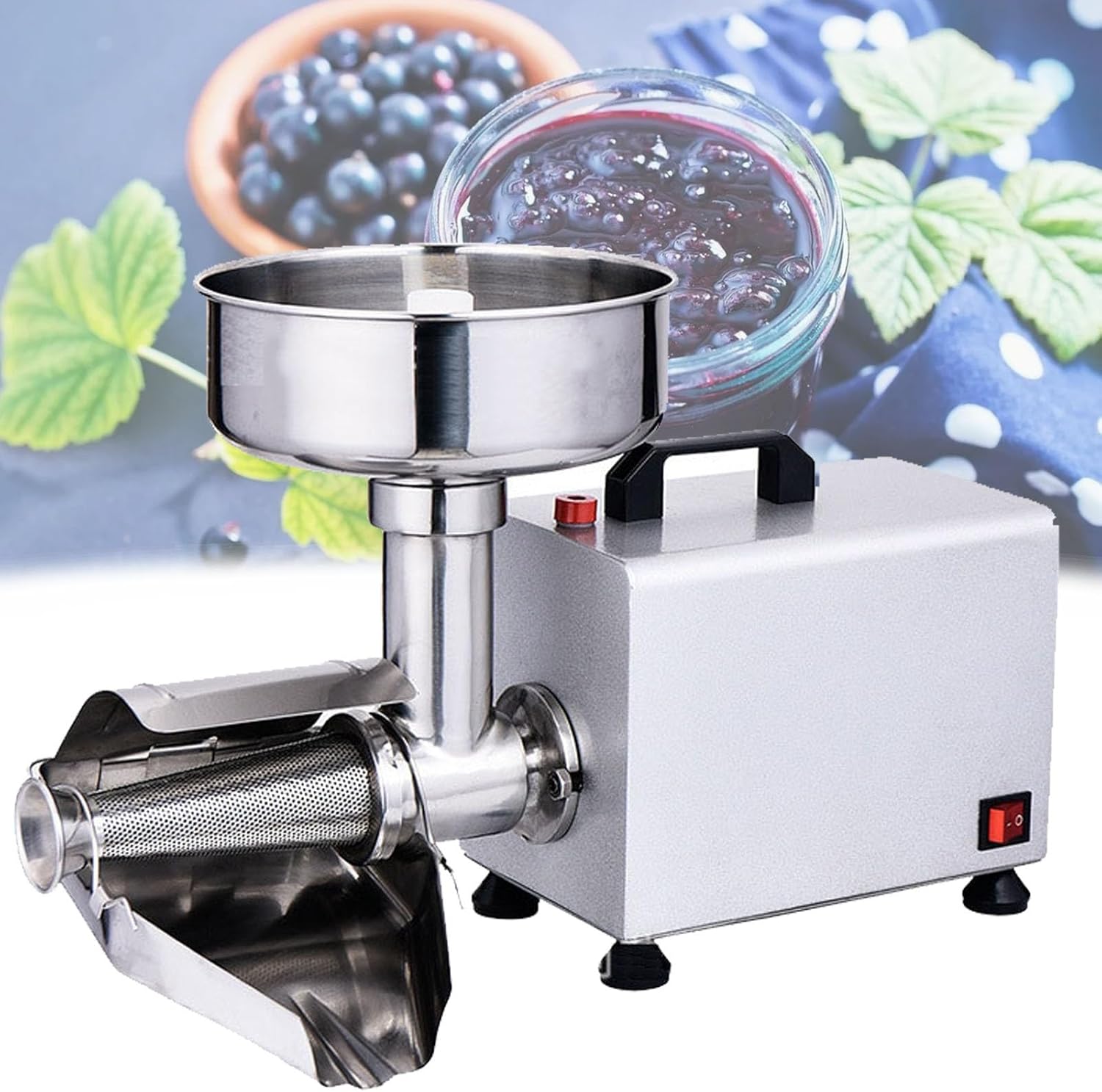 Commercial Electric Tomato Strainer & Food Mill, 304 Stainless Steel Fruit Press Squeezer for Jam, Juice & Canning - Ideal for Home & Restaurant Use