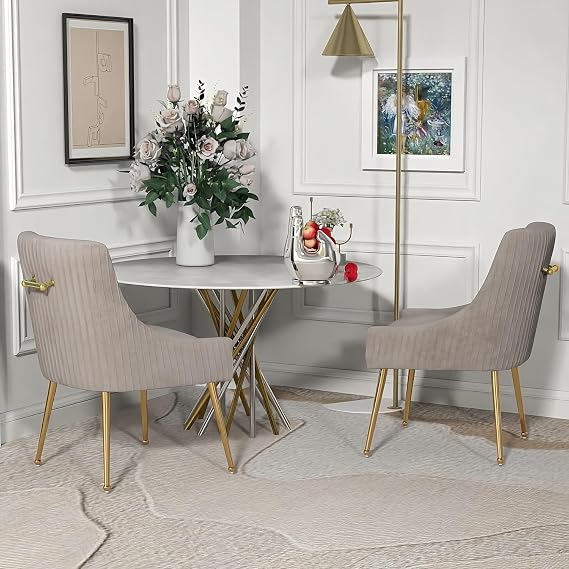 Dining Chairs, Accent Chairs Set of 2, Modern Upholstered Kitchen Dining Room Chairs with Gold Legs, Fabric Tufted Velvet Living Room Chairs for Reception Room Bedroom Kitchen(grey)