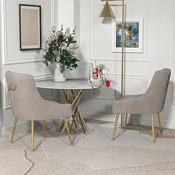 Dining Chairs, Accent Chairs Set of 2, Modern Upholstered Kitchen Dining Room Chairs with Gold Legs, Fabric Tufted Velvet Living Room Chairs for Reception Room Bedroom Kitchen(grey)