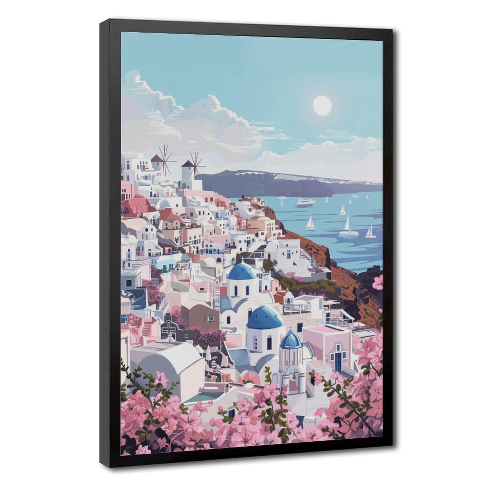 Bareronor Santorini Canvas Poster Bedroom Decor Landscape Office Room Decor Gift 24" L X 36" W