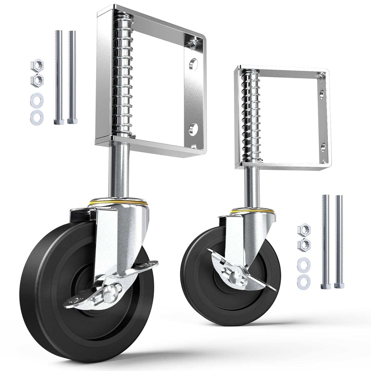 HOLKIE Rueda Giratoria de 100 mm para portón,ruedas con muelle para puertas pesadas de madera y vallas,capacidad de carga 100 kg (2 piezas)