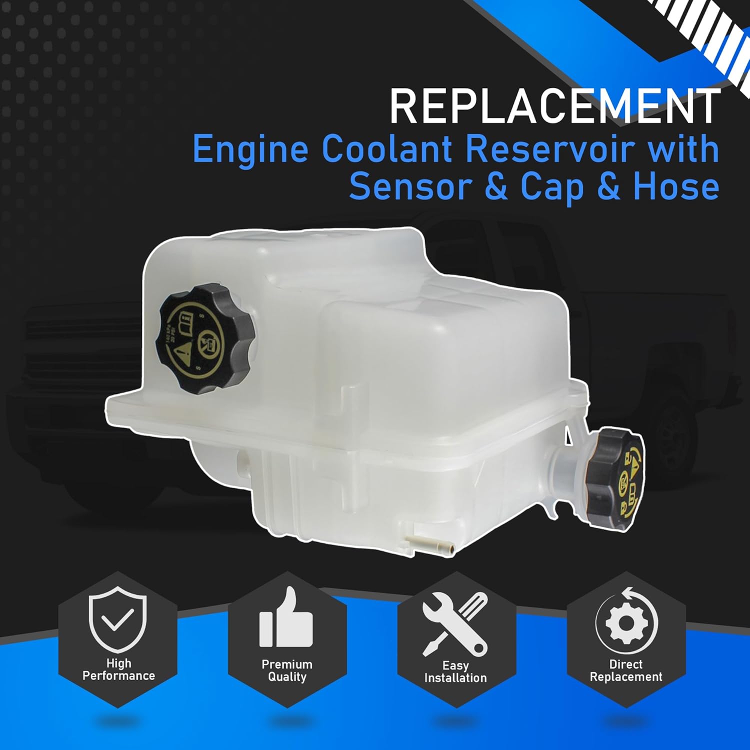 Engine Coolant Reservoir with Sensor & Cap & Hose Compatible with 2017-2021 Chevrolet Silverado 2500 HD/3500 HD/4500 HD/5500 HD/6500 HD GMC Sierra 2500 HD/3500 HD Replaces 84257137 84148294