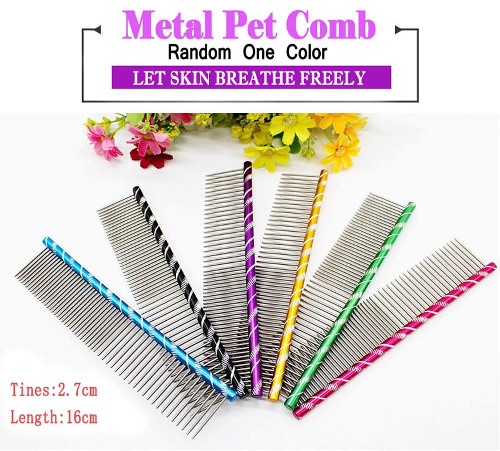 Meetory 1X Stainless Steel Pet Comb, Dog Comb Metal Pet Cat Dog Grooming Comb, Rounded Teeth Dog Comb for Large, Medium and Small Dogs and Cats, Rounded Spine 16cm Random One 4 71H 8Vb7dnL. AC SL1000
