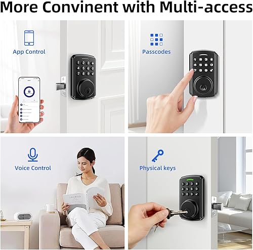 Miniatura 3 de Cerradura inteligente de cerrojo para puerta delantera, cerradura de puerta de entrada sin llave, Wi-Fi integrado con control remoto de aplicación,