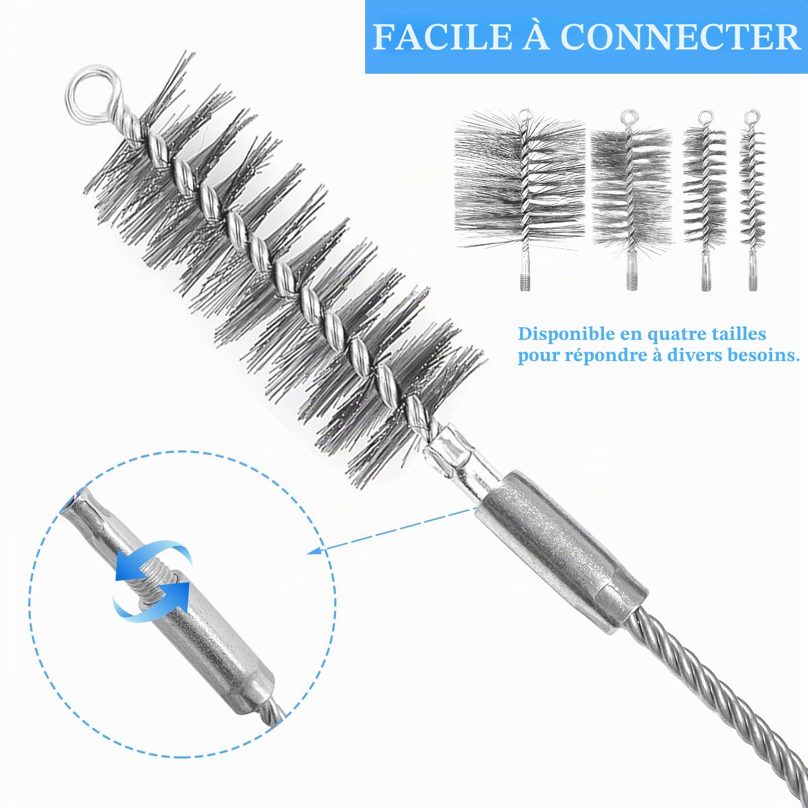 Kit de Hérisson Ramonage 5 en 1 pour Poêle à Granulés et Conduits, Hérisson Nettoyage Gaines Souples/Tuyaux, 5 Brosses Métalliques Anti-Rouille