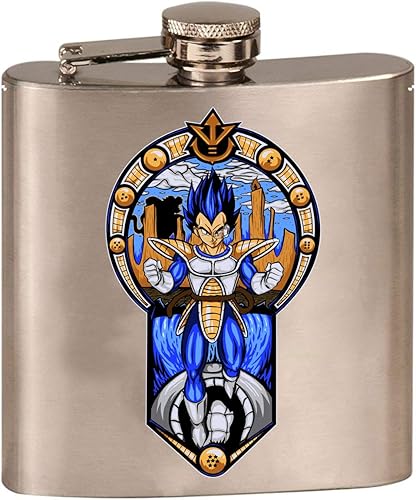 "Prince" Anime Fighting Powerful Men - Diseño de parodia de dibujos animados - Frasco de acero inoxidable impreso en 3D de 6 onzas (acero plateado)
