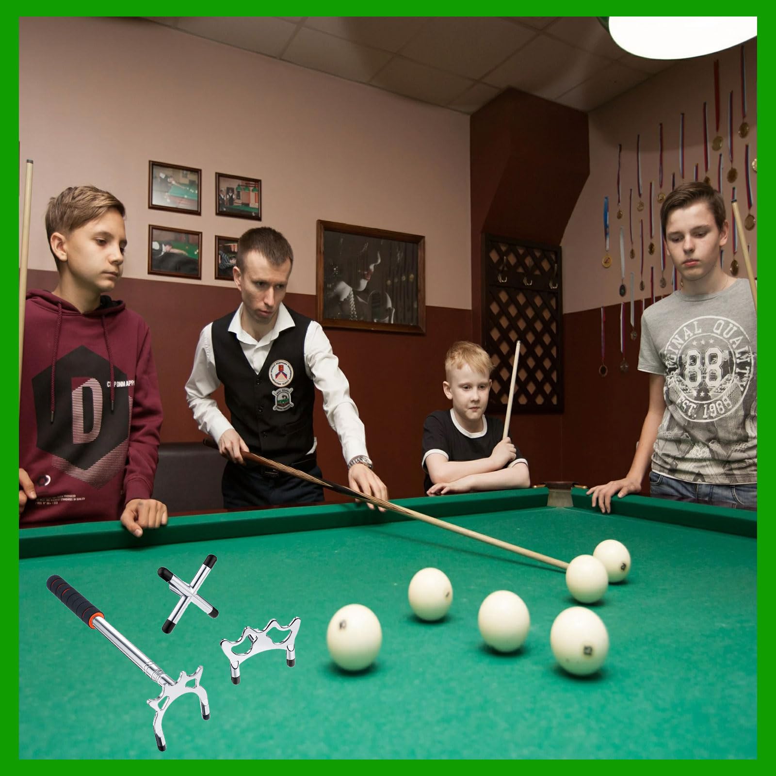 Ponte Stecca da Biliardo Retrattile,Billards Cue Stick Bridge,Stecca da Biliardo Retrattile con 3 Testa a Ponte Rimovibile,Accessorio per Stecca da Biliardo per Tavolo da Biliardo, Snooker