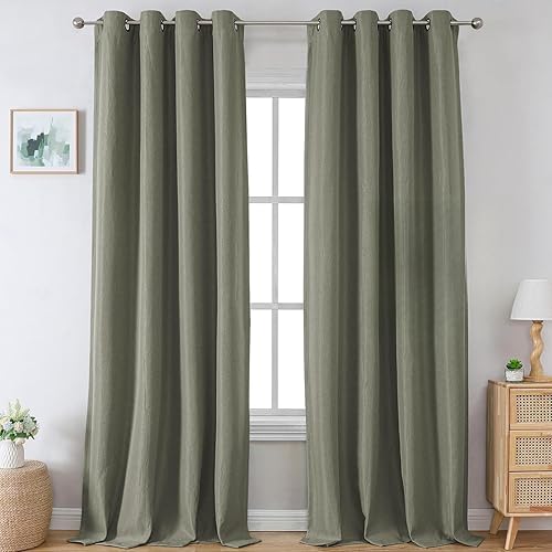 Miniatura 159 de H.VERSAILTEX Cortinas opacas de lino de 96 pulgadas de largo con aislamiento térmico para oscurecer la habitación, cortinas de lino con textura