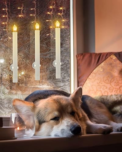 Miniatura 5 de RONXS Velas de ventana, velas cónicas sin llama con temporizador, decoración de Navidad para el hogar y la boda, velas LED parpadeantes a pilas con