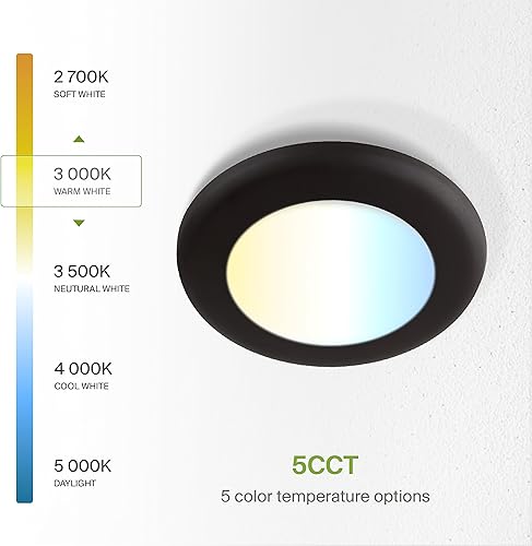 Miniatura 6 de ASD Paquete de 12 luces LED de disco de 4 pulgadas, 10 W 5CCT 2700K-5000K 685LM CRI90+, lámpara de techo regulable, disco de montaje en superficie