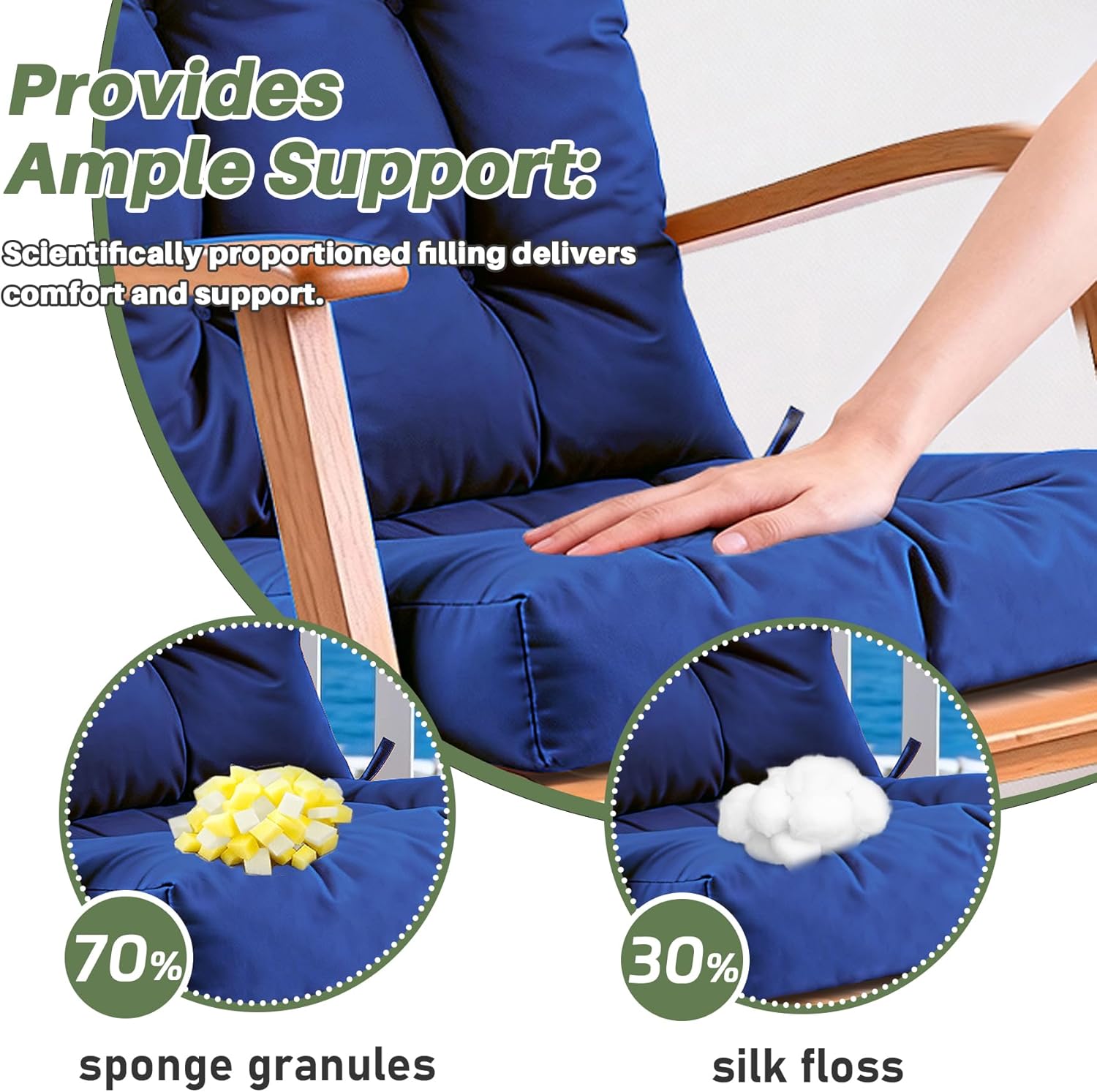 Outdoor Rocking Chair Cushion Set Waterproof Weather Resistant Tufted with Ties, Non-Slip High Back Chair Pads for Garden Patio Wooden Rockers
