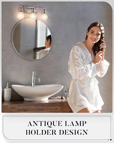 Miniatura 8 de Lámpara de tocador de 3 luces, moderna lámpara de pared de níquel cepillado, iluminación industrial de pared de tocador de baño para espejo, base