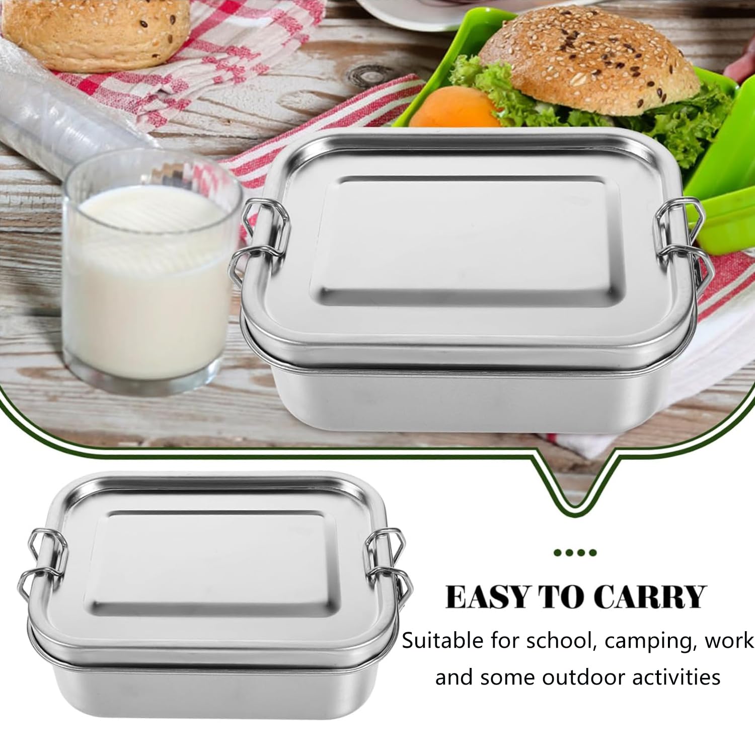 800 ml Pranzo In Acciaio Inox, Porta Pranzo in Metallo, Lunch Box in Acciaio Inox, con Guarnizione in Silicone, A Prova Di Perdite, Adatto per Scuola, Campeggio, Lavoro (Non Qualificato)