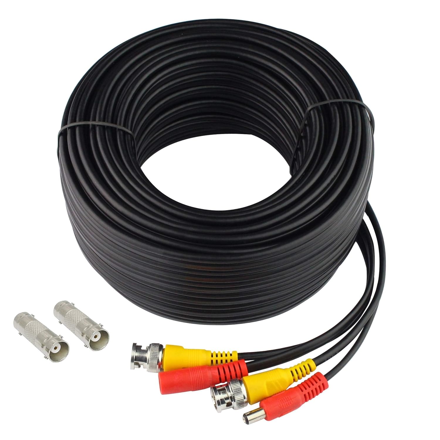 SatelliteSale Pack of 4 CCTV Security Camera BNC Cable Siamese Pre-Made 2-in-1 Video and Power PVC Black Cord Universal Wire 100 feet