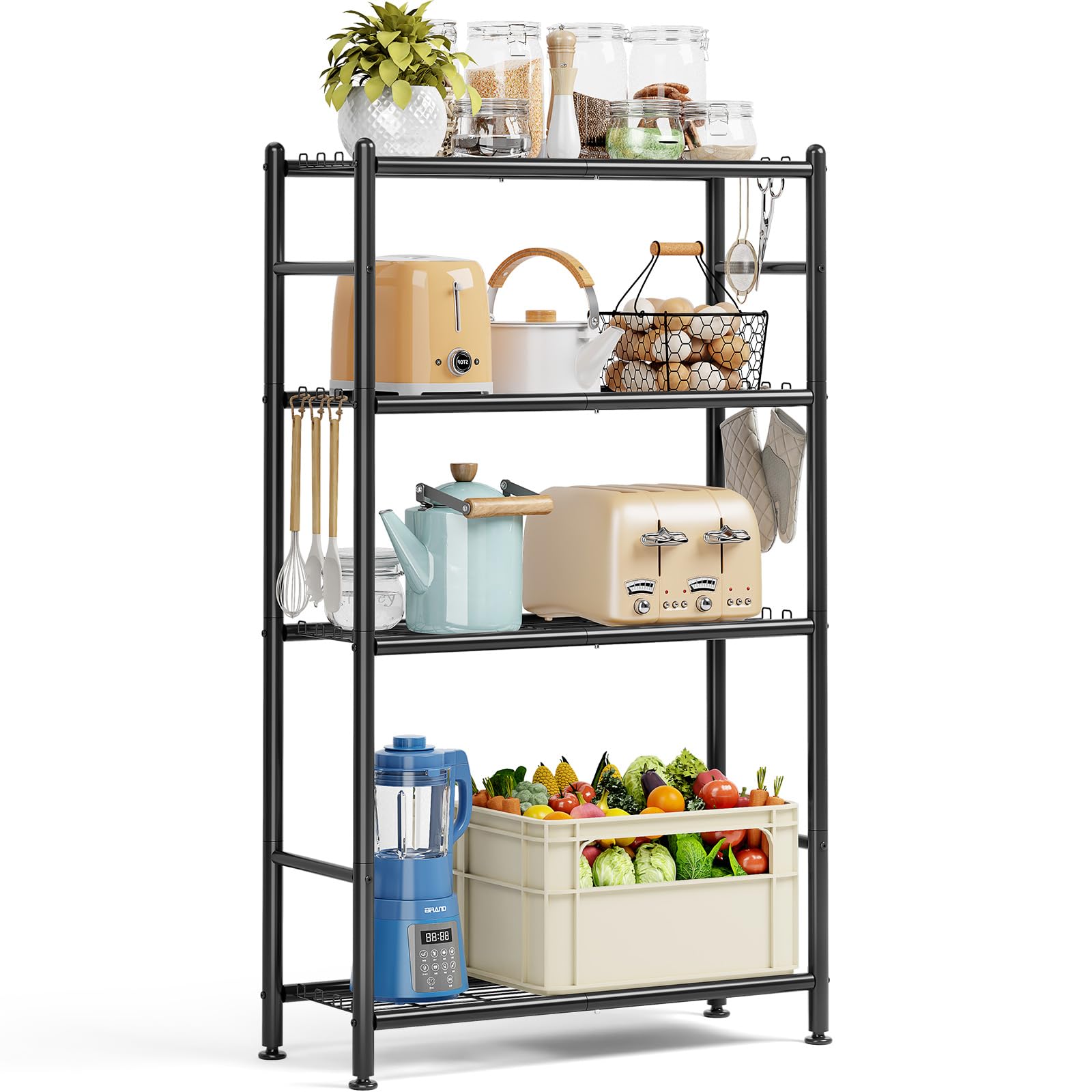KINGRACK 4 Tier Shelf Organizer, Sturdy Metal Garage Shelving with Adjustable Leveling Feet, Space-Saving Shelves Organizer for Pantry, Laundry, Kitchen