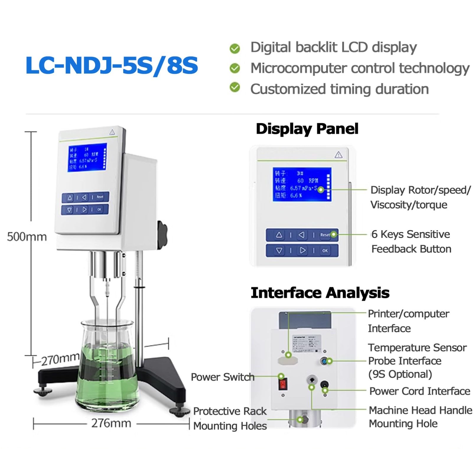 Viscosímetro digital giratorio con interfaz RS232, medidor de viscosidad rotacional de laboratorio 10-6,000,000 mPa.s, probador de fluidos de precisión del 2% con 4 rotores escaneo automático NDJ-8S