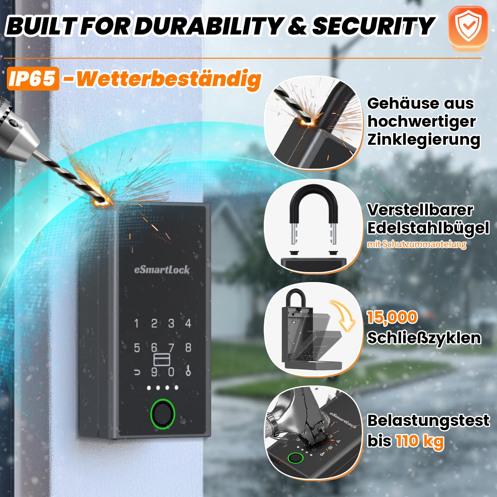 Anweller Smart Schlüsseltresor, Schlüsselsafe Elektronisch mit Fingerabdruck Zahlencode, Schlüsselkasten mit Bügel Wetterfest für Haus Garage Büro Wohnung, Ferienunterkunft