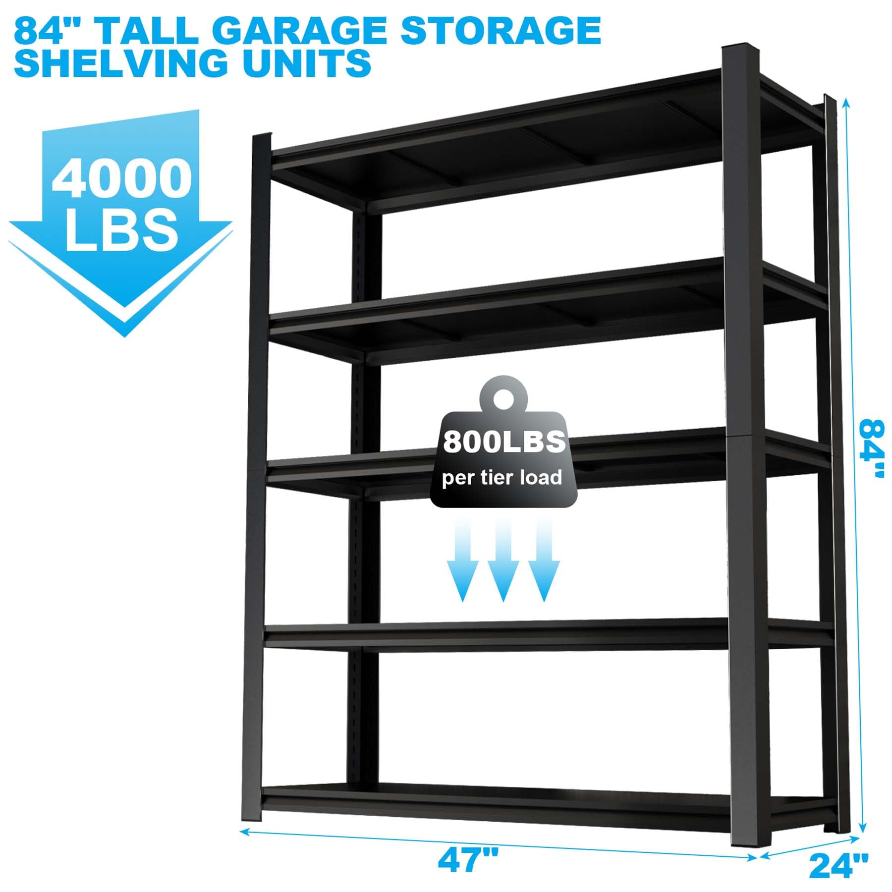 Black Metal Garage Shelving Heavy Duty,5 Tier Garage Shelving Units and Storage,Industrial Shelving Unit&Basement Storage Shelves with Adjustable Shelf,Utility Shelf for Garage,Warehouse (84*24 IN)