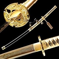 Vista 7 de 40.6 pulgadas de acero de alto carbono al horno dragón de oro japonés Katana Samurai Espada Full Tang jian