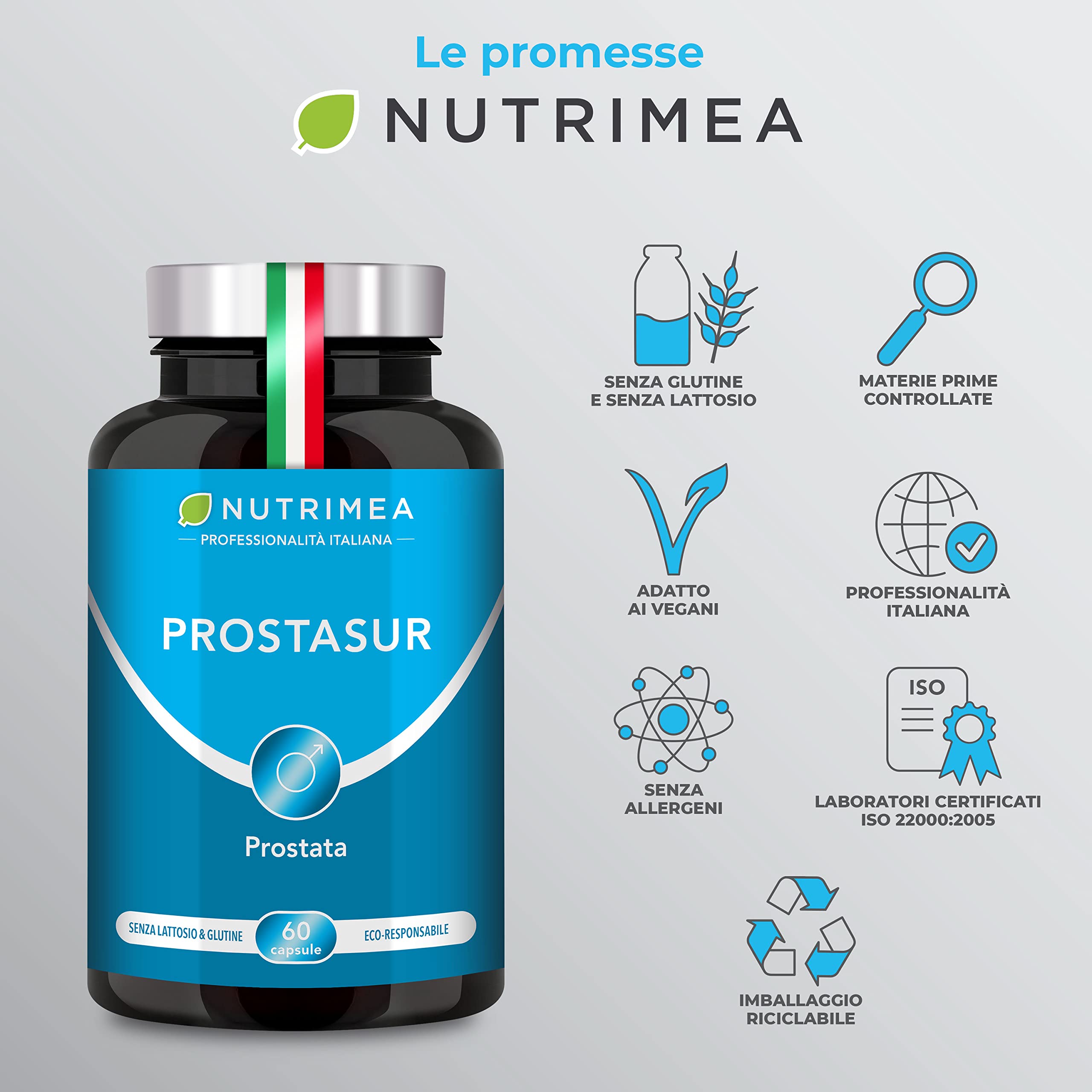 Prostasur | Integratore con Serenoa Repens 380 mg (Saw Palmetto), Urtica Diocia, Pygeum Africanum e Zinco | Salute della Prostata e delle Vie Urinarie | 60 Capsule | 1 Mese di Trattamento