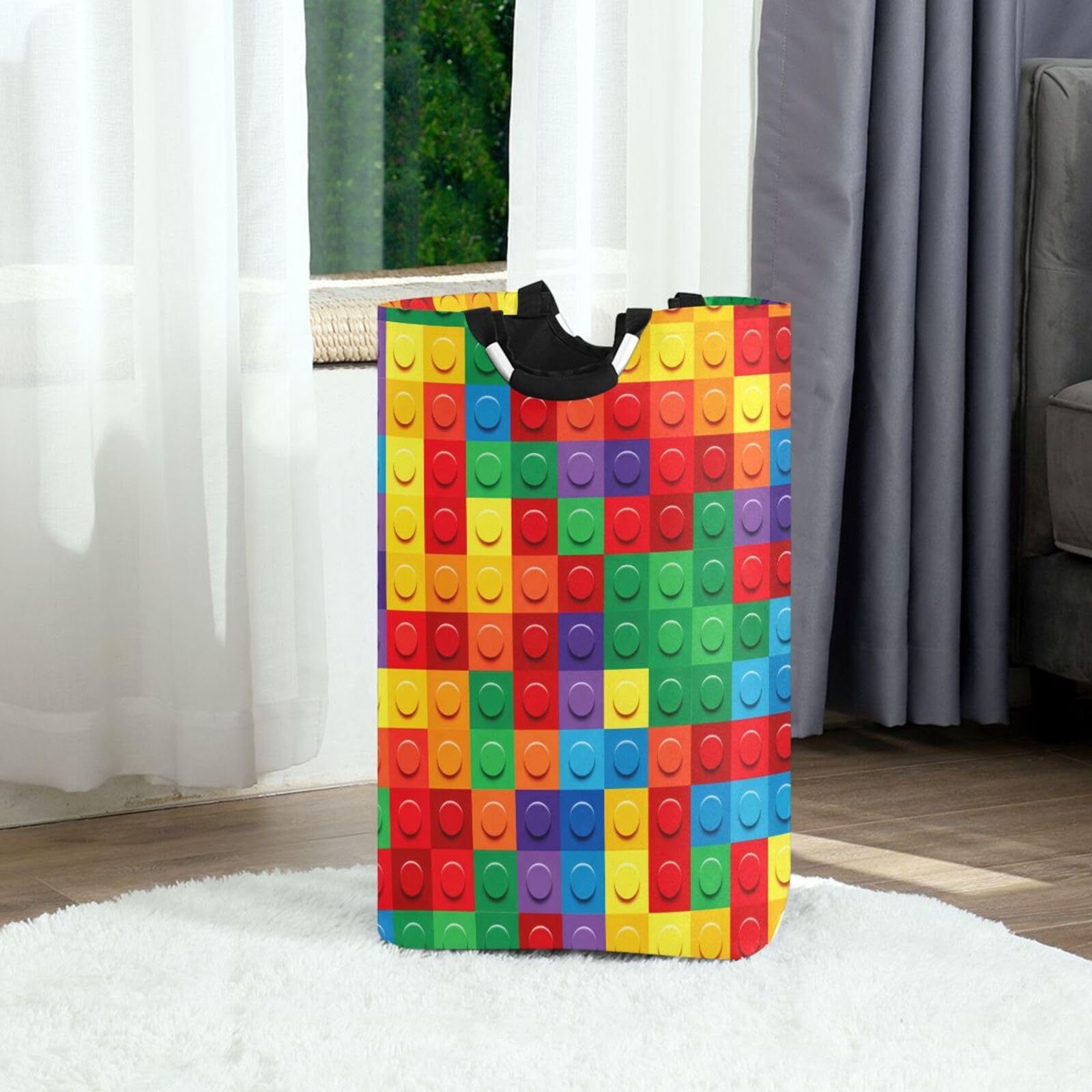 Jihqo Laundry Hamper Basket Building Blocks Colorful Collapsible Nursery Storage Bin Waterproof Clothing Baskets for Home Bedroom Bathroom Washing Room