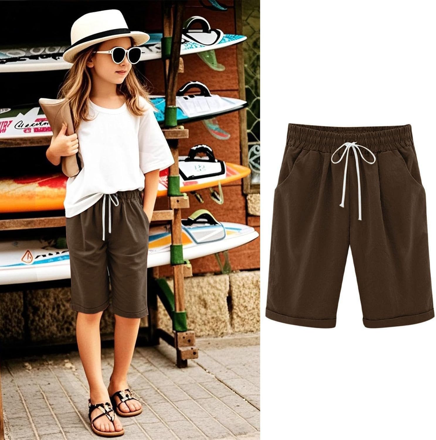 Girls Bermuda Shorts Knee Length Cute Preppy Clothes Drawstring Long Shorts Adjustable Waist Straight Leg Jorts - Image 7