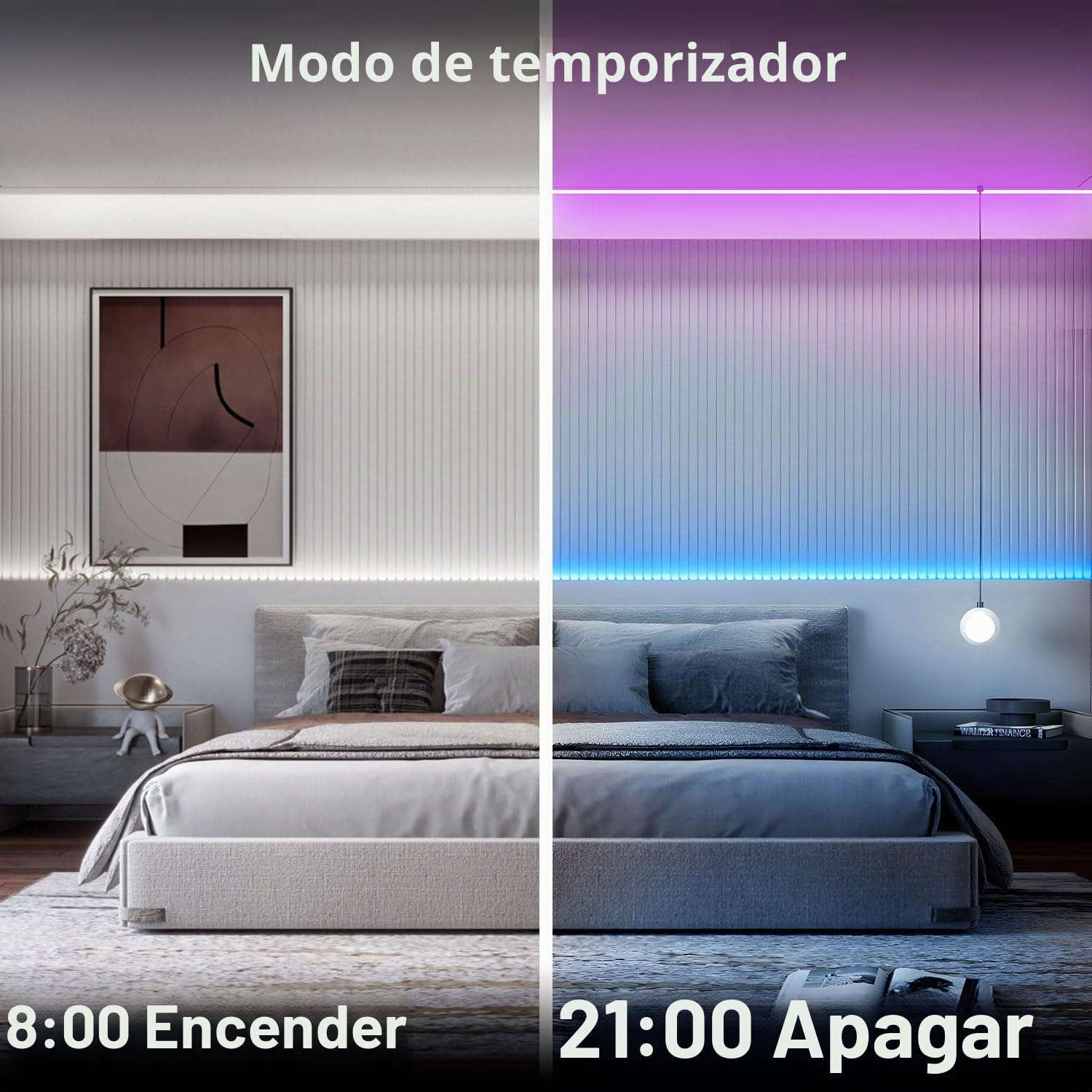 Tira LED COB WIFI de 10M, 24V Smart RGBW tira LED flexible, 672 LED/m de alta densidad COB con controlador y fuente de alimentación, LED interior para armario, dormitorio, armario