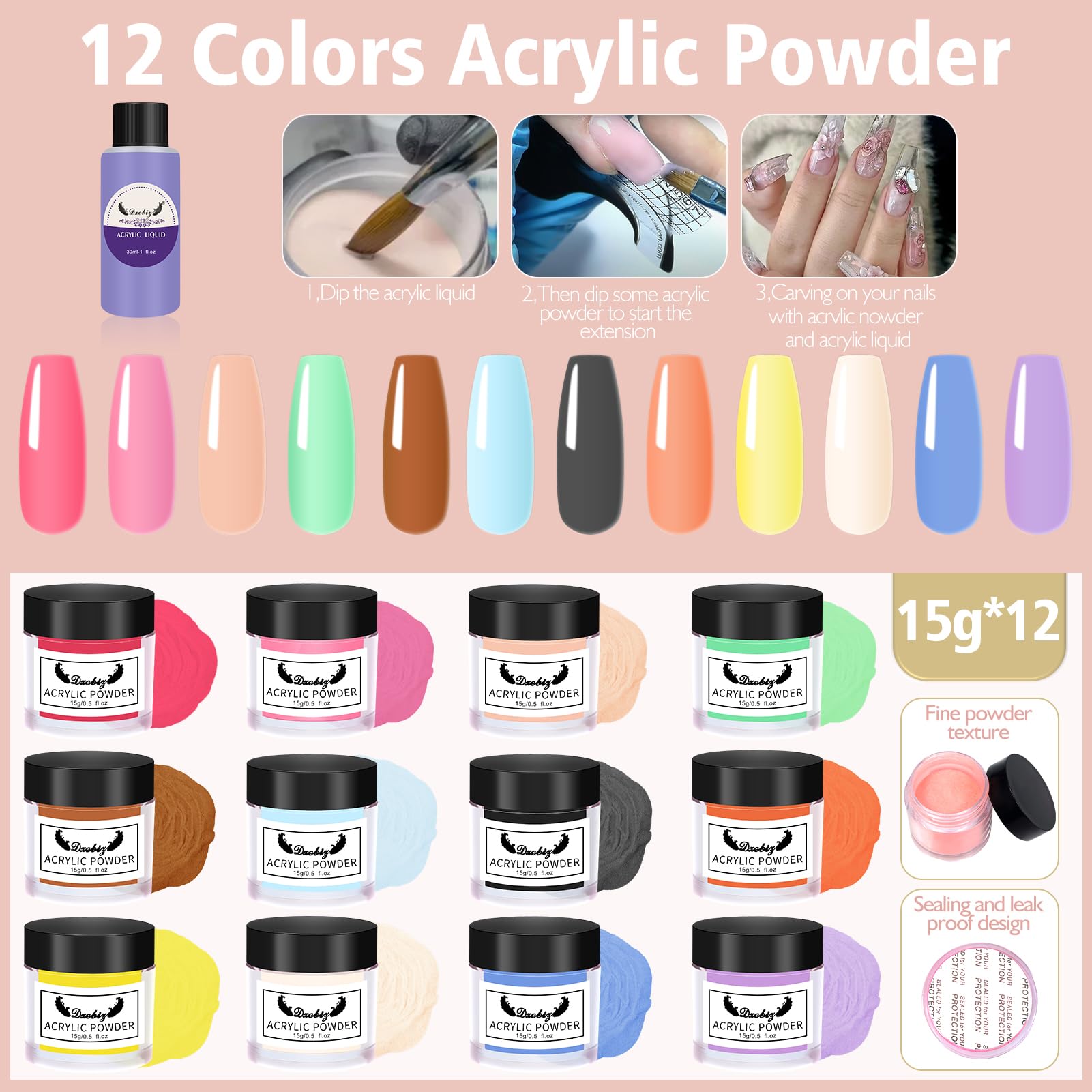 Miali - Monomère liquide liquide acrylique - Faible odeur - Durcissement lent - Pour poudre acrylique - DIY - Extension d'ongles en acrylique - Pour débutants