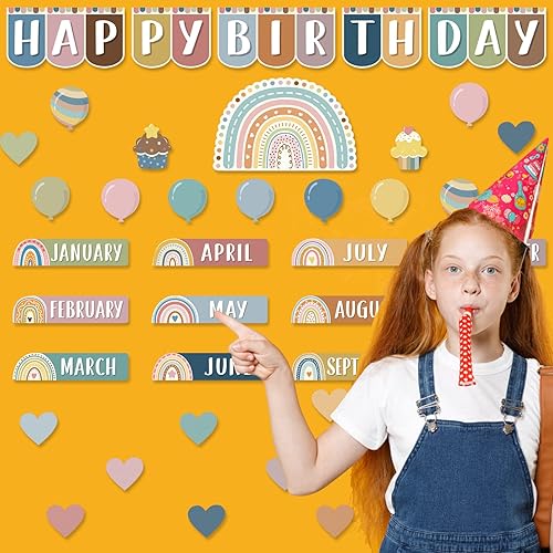 Miniatura 2 de Decoración bohemia de 78 artículos tablero de cumpleaños arcoíris para decoración de aula, tablero de anuncios, calendario, decoración de pared,
