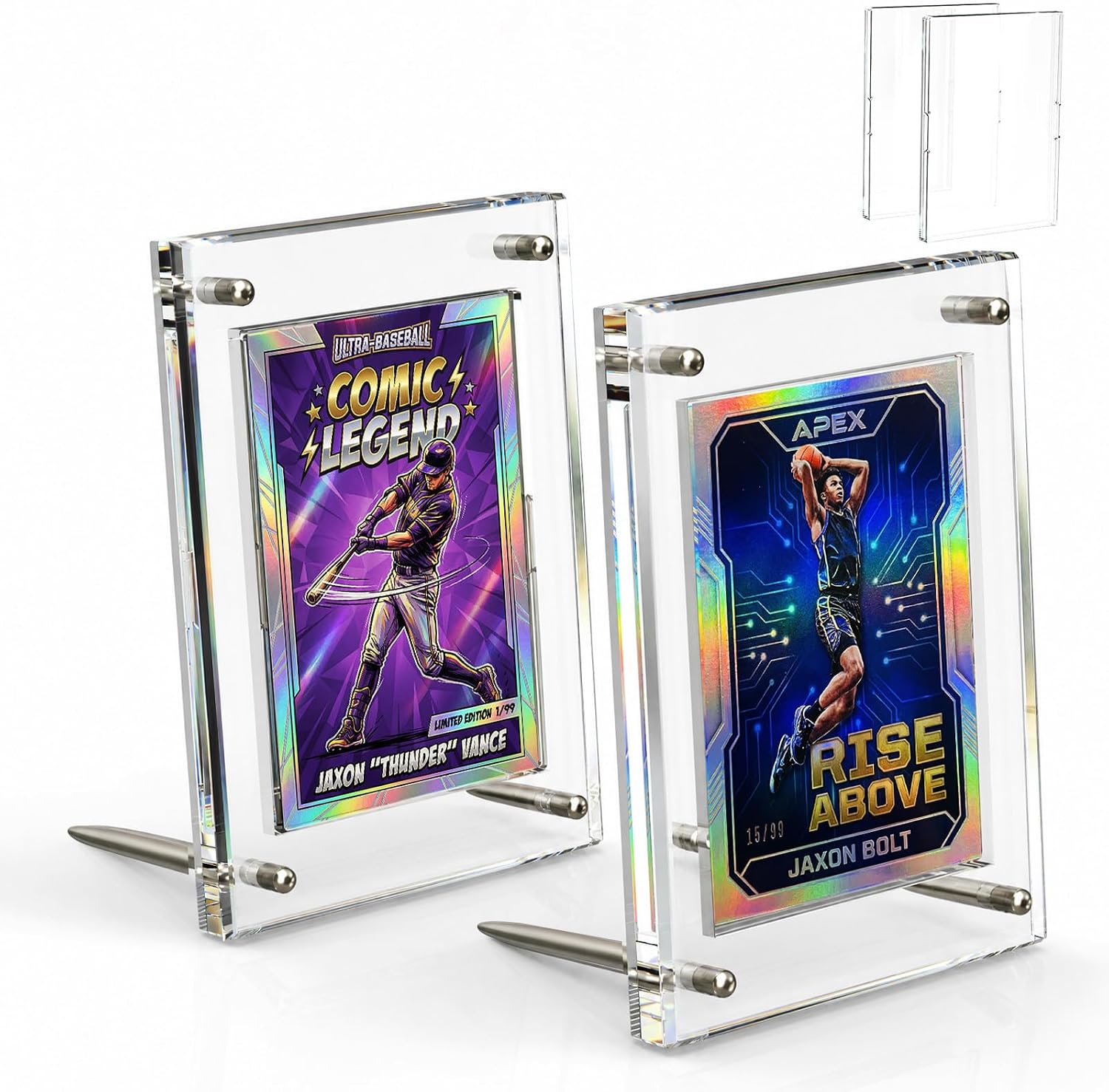 Acrylic Trading Card Display Frame with Inner Holder, for 35PT Card for Baseball, Football, Basketball Cards, UV Protection Desktop Display Frame for TCG, MTG, Comic Cards (Black, 3-Slot (1Pack))