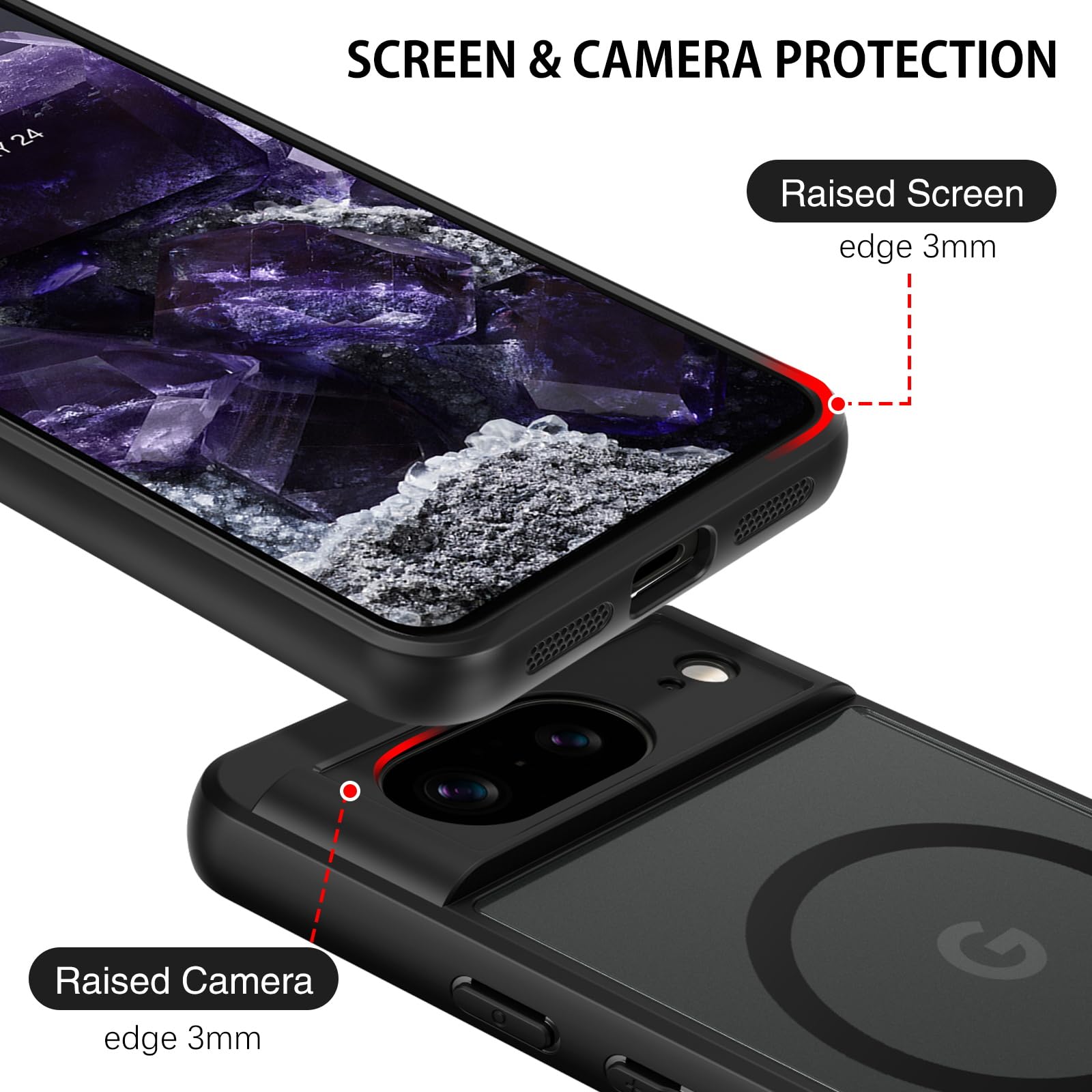 BENTOBEN Cover Magnetica Per Google Pixel 8a - Compatibile MagSafe Con Anello Invisibile - Traslucida Opaca Antiurto - Nero