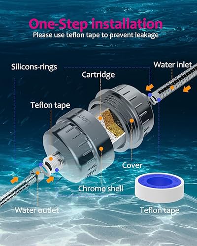 Miniatura 7 de Filtro de ducha de 15 etapas, filtro de agua dura, elimina el cloro, metales pesados y otros sedimentos, el suavizante de agua con vitamina C reduce
