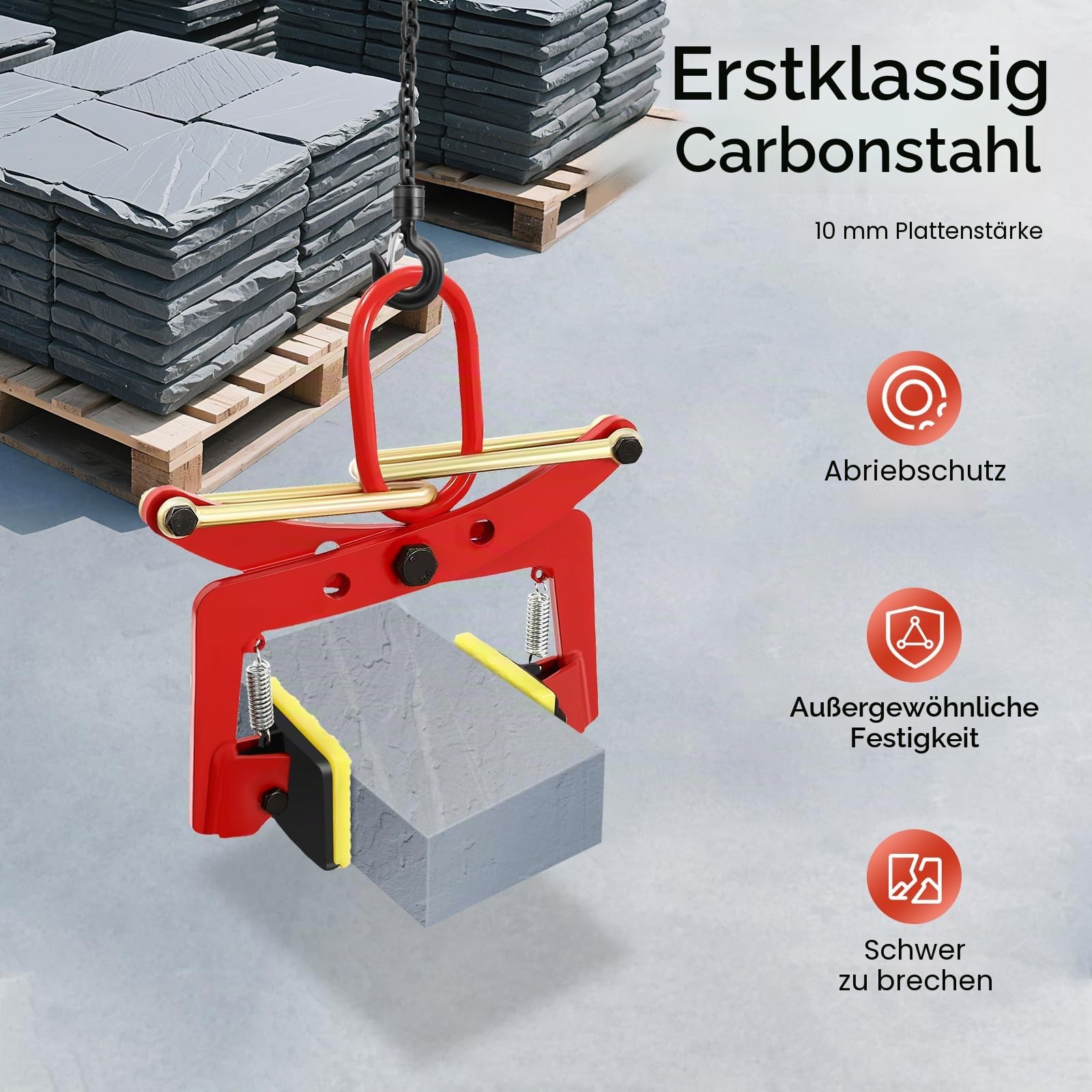 Steinklammerzange 330KG Bordsteinzange Hängeringe Versetzzange für 8 Zoll Steinbreite 10-24cm Verstellbare Steinträger Hebezange mit Endringe Bordsteinversetzzange für Stein Transportieren